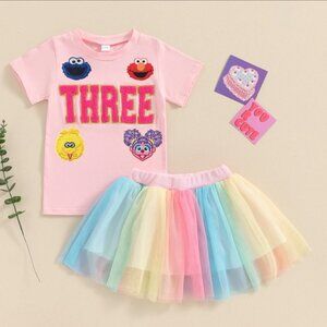 Sesame Street Outfit Set Skirt Top Third Birthday Outfit Clothes Elmo Dress